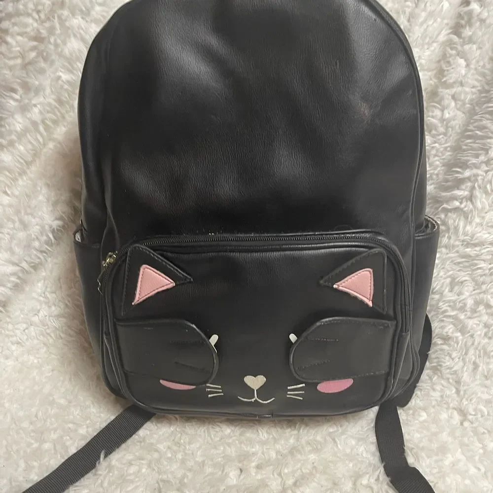 Betsey Johnson synthetic Black Cat Face pick a boo Medium Backpack.